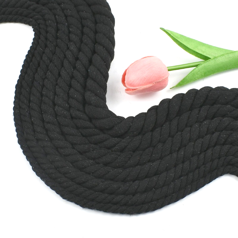 Macrame Cord Cotton - 1-5M 5-20mm Black 3 Shares Twisted