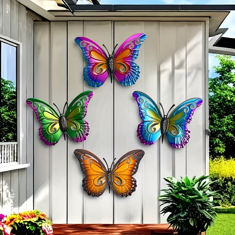 Art Craft Butterfly - 4pcs Colorful Metal butterfly Statue Wall