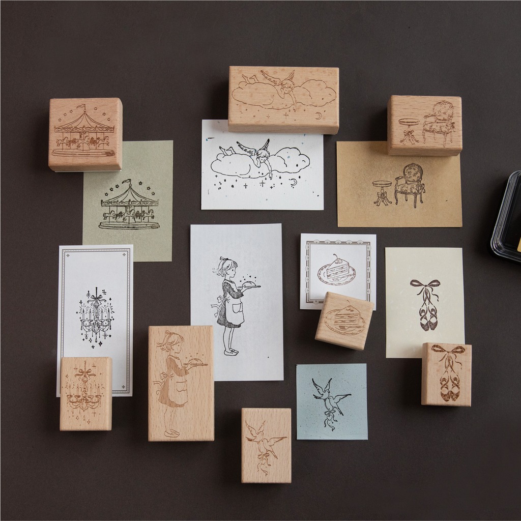 Art Craft Notebook - Vintage Wood Cartoon Pattern Rubber Stamp