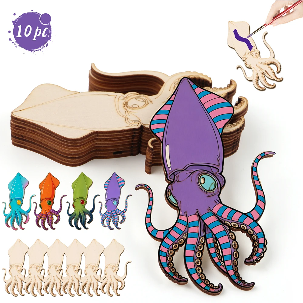 Art Craft And - 10pcs/set Unfinished Wood Craft Octopus Animal