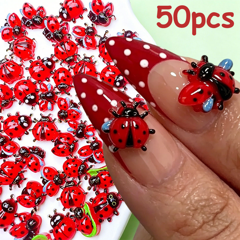 50Pcs 3D Mini Ladybug Nail Cha - Art Craft Ladybug 评论和价格