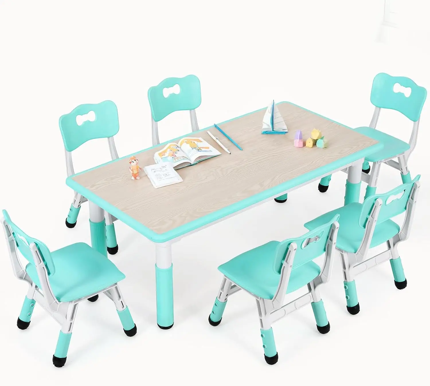Kids Table and 6 Chairs Set, H - Art Craft Activities For Preschoolers 评论和价格
