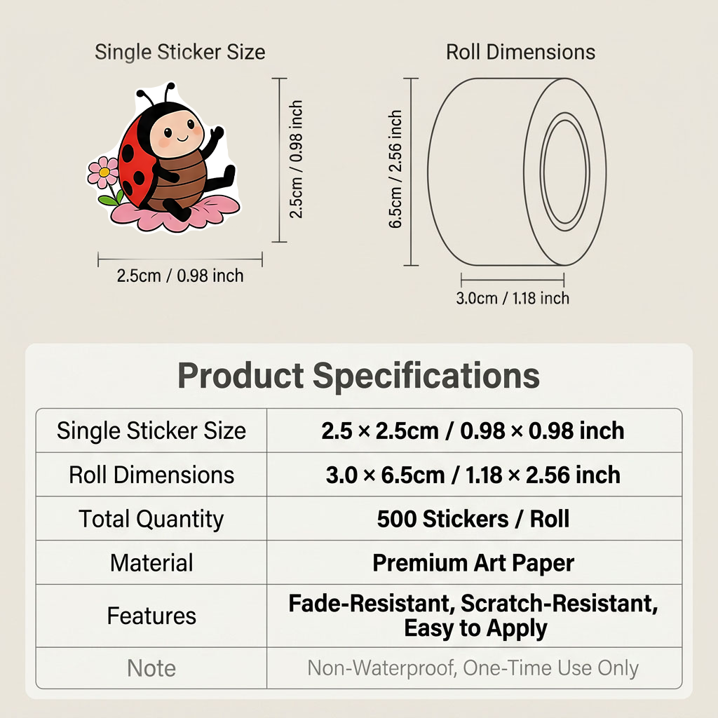 500Pcs Cartoon Ladybug Sticker - Art Craft Ladybug 评论和价格