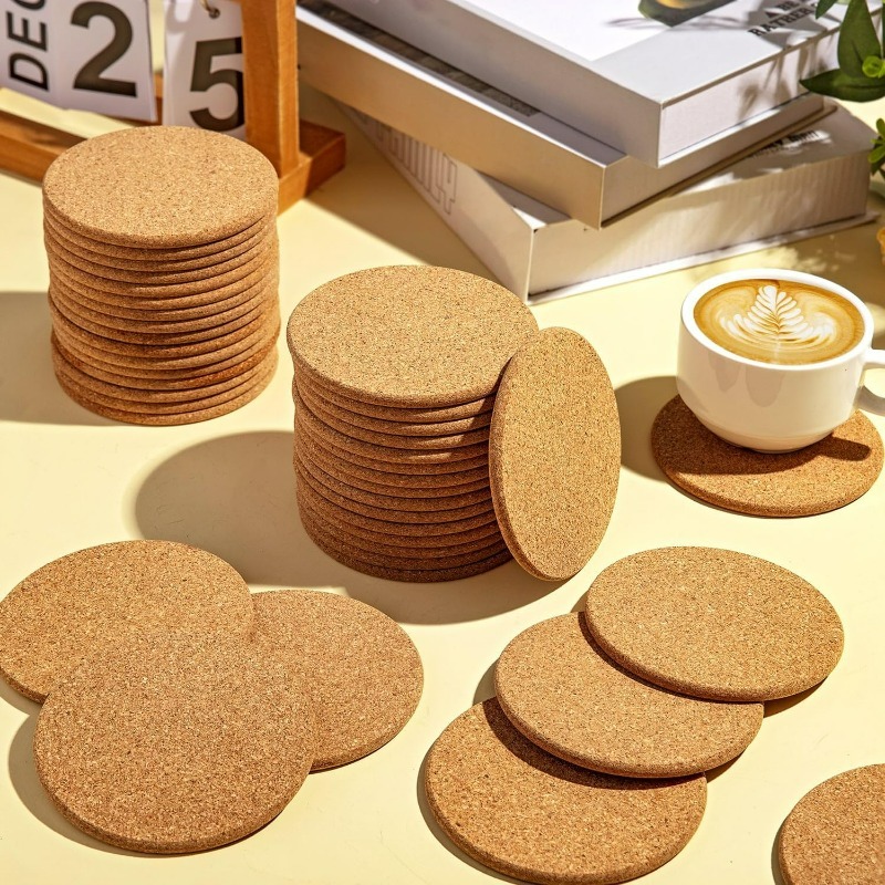 Natural Wooden Round Cork Coas - Art Craft Table 评论和价格