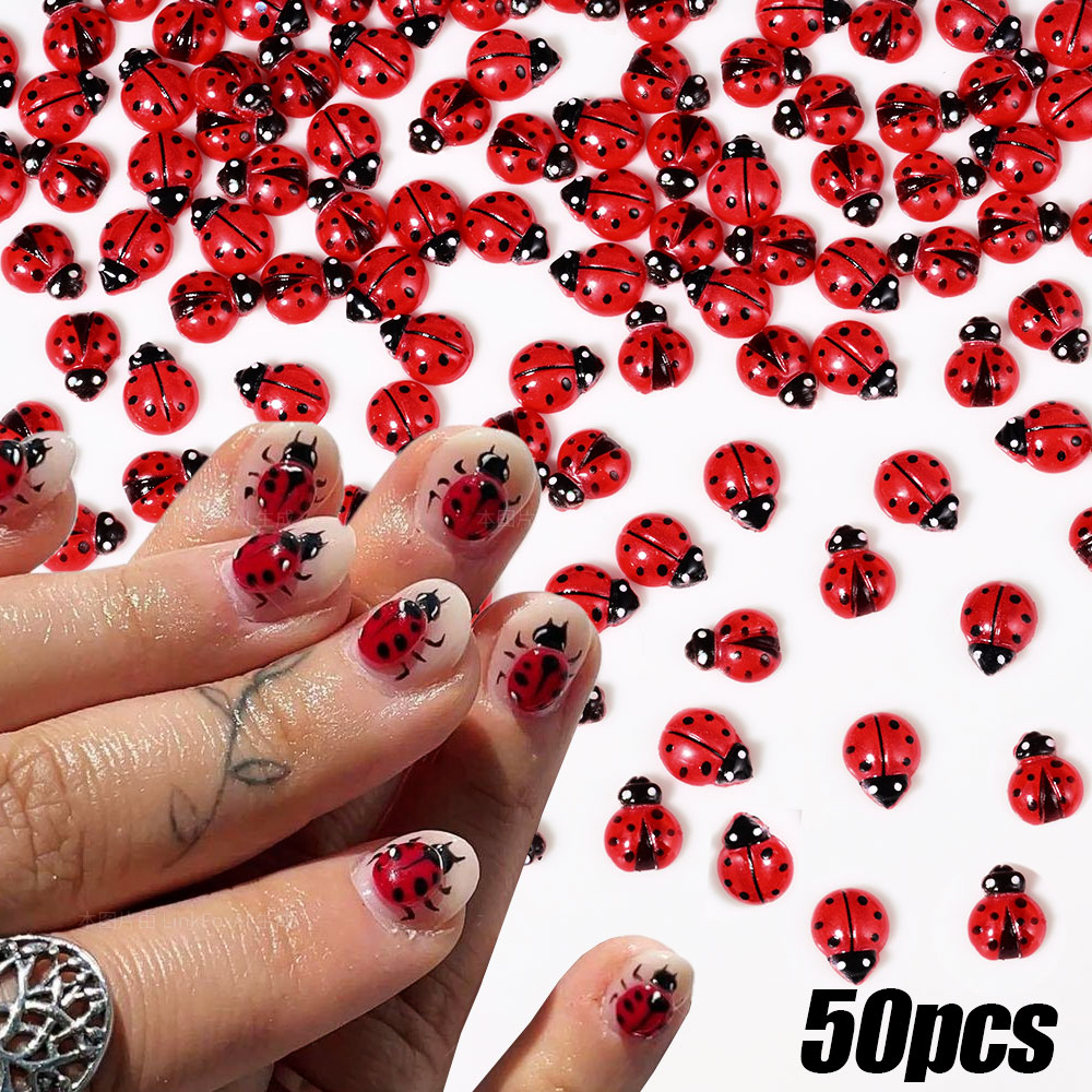 50Pcs 3D Resin Red Ladybug Nai - Art Craft Ladybug 评论和价格