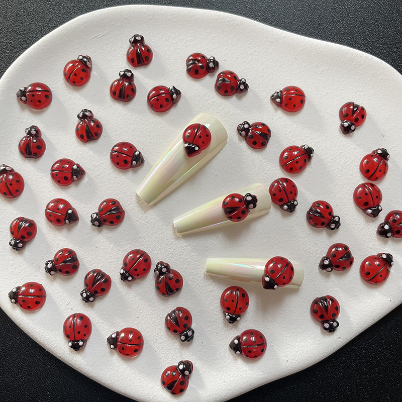 50Pcs 3D Resin Red Ladybug Nai - Art Craft Ladybug 评论和价格