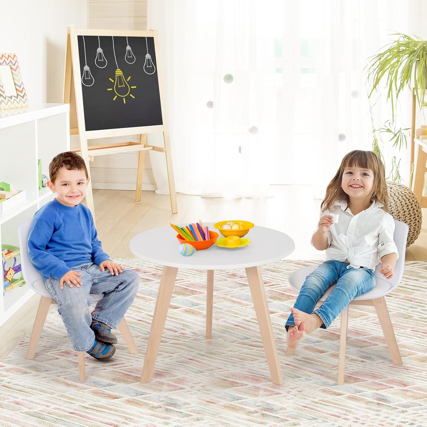 Kids Table & Chair Set 3 PCS W - Art Craft Activities For Preschoolers 评论和价格