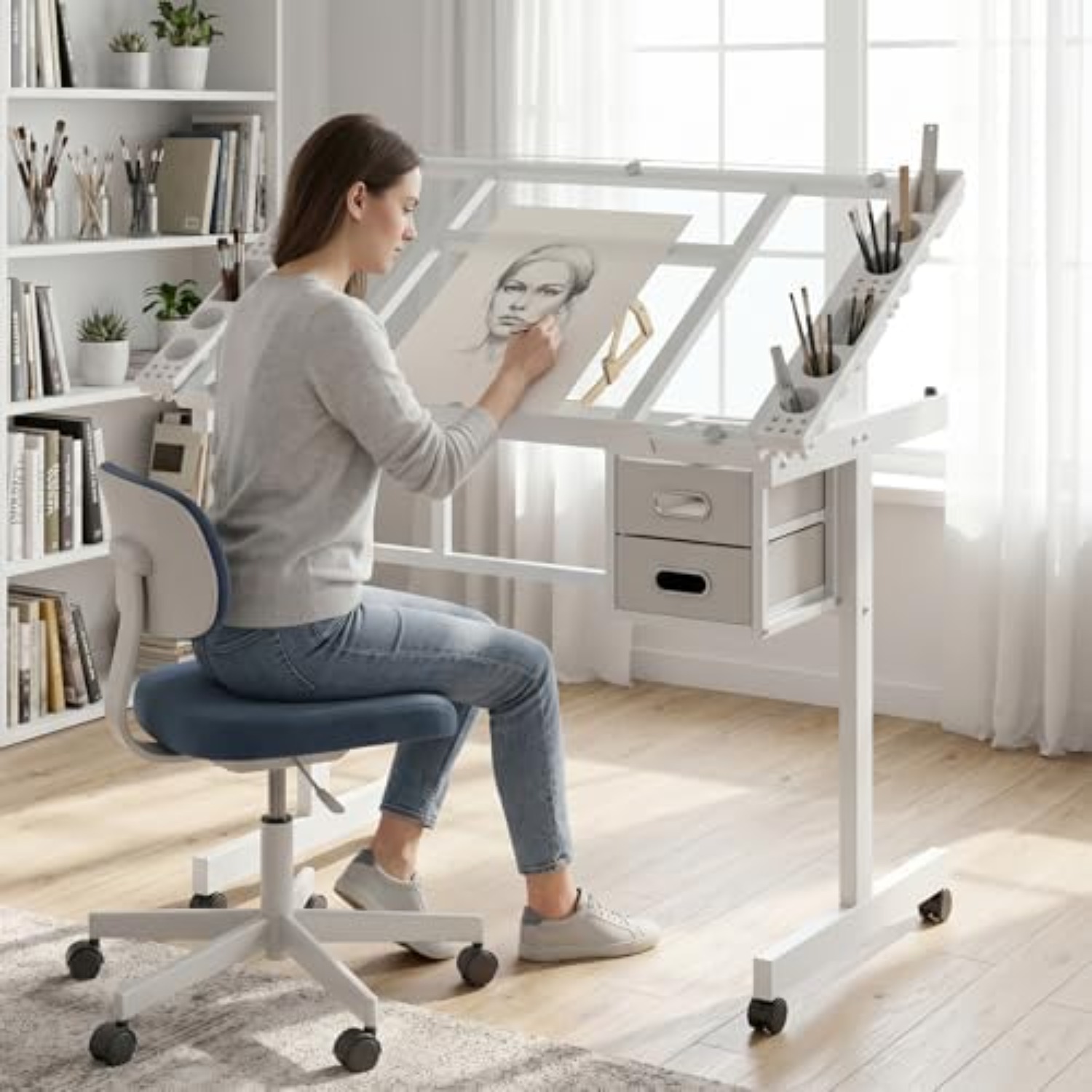 Rolling Drafting Table Desk, P - Art Craft Table 评论和价格