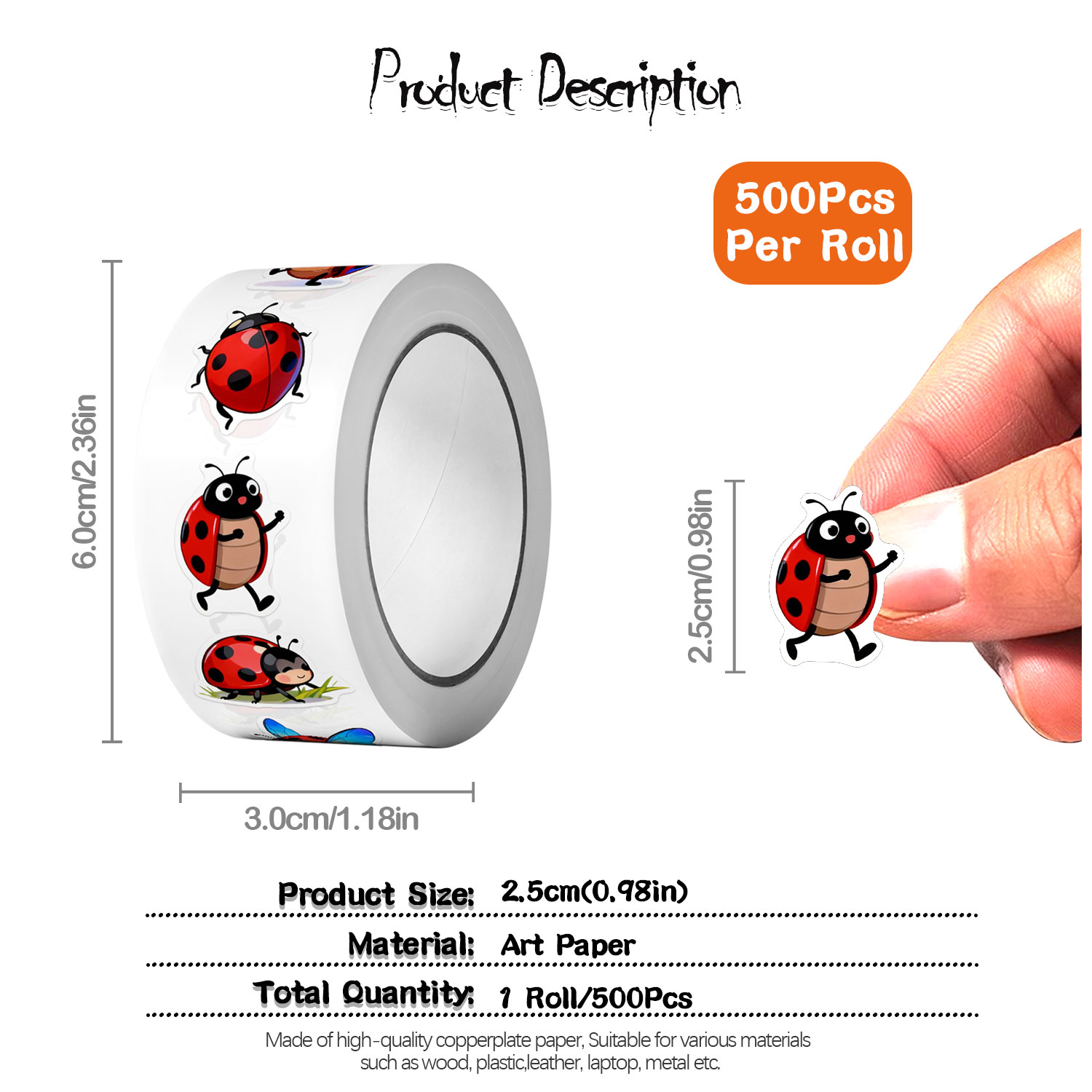 1Roll(500Pcs)10 Irregular Cart - Art Craft Ladybug 评论和价格